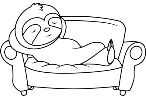 Cute Sloth Is Sleeping On Sofa Coloring Page